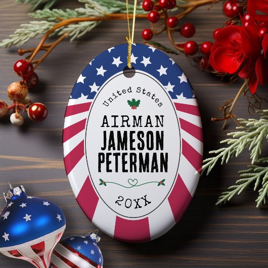 愛国的な軍隊ギフト写真ランク名クリスマス セラミックオーナメント