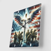 愛国的な軍隊クロス・トリビュート スクエア壁時計 (傾斜)