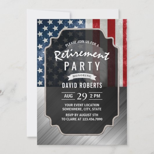 愛国的な軍隊退職USA国旗のメフェイクタル 招待状 (正面)