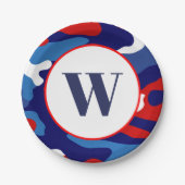 愛国的な迷彩柄レッドホワイトとブルーカモフラージュパーティー ペーパープレート (正面)