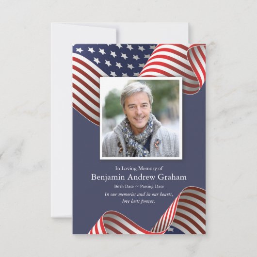 愛国的な退役軍人写真葬儀サンキューカード 招待状 (正面)