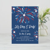 愛国的な野球と花火の7月4日パーティー 招待状 (スタンド正面)