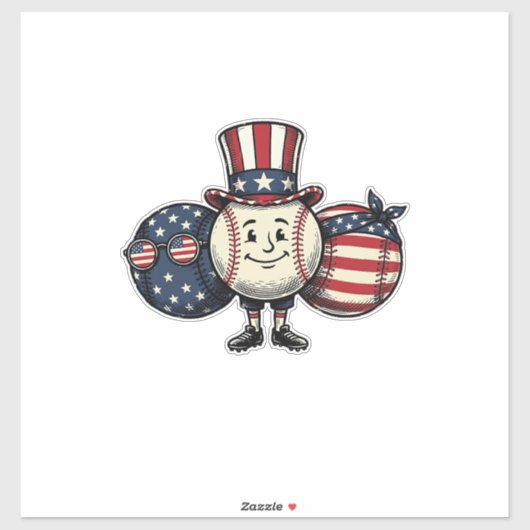 愛国的な野球トリオのビンテージ ベクター Tシャツ_1 シール (シート)