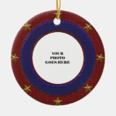 愛国的な金ゴールドスターズフォトフレームラウンドオーナメント セラミックオーナメント (正面)