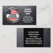 愛国的な金属アメリカ国旗の車の自動整備士 名刺 (正面/裏面)