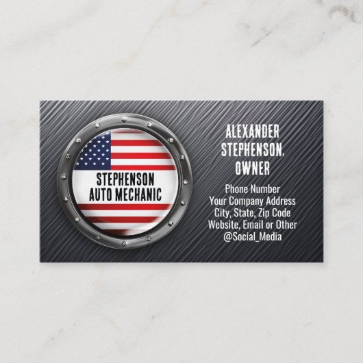 愛国的な金属アメリカ国旗の車の自動整備士 名刺 (正面)