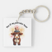 愛国的な顔の不機嫌な高地の牛 キーホルダー (裏面)