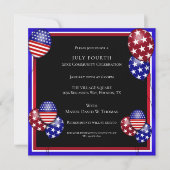 愛国的な風船飾りの7月4日 招待状 (正面)