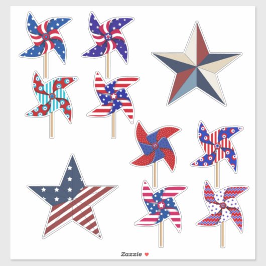 愛国的な風車と星 | 7月4日 シール (シート)