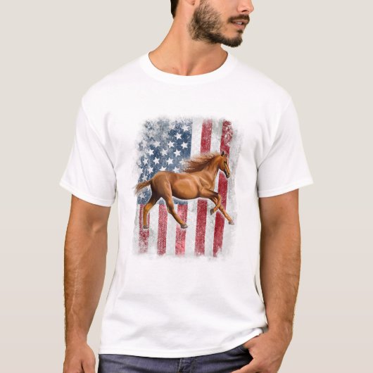 愛国的な馬 アメリカ国旗 Tシャツ (正面)