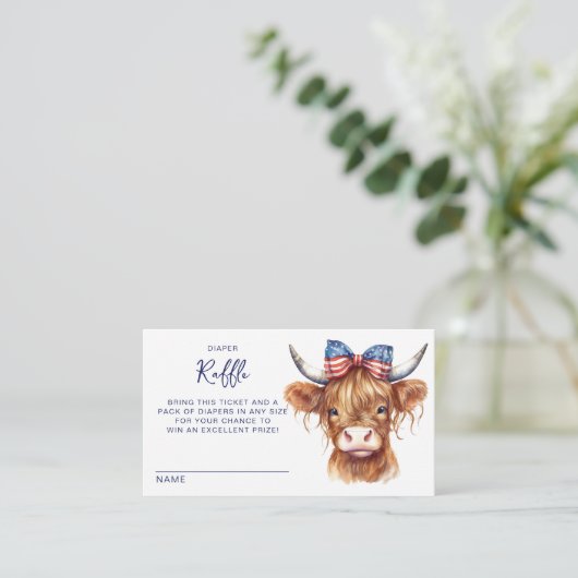 愛国的な高地の牛おむつラッフルベビーシャワー エンクロージャーカード (スタンド正面)