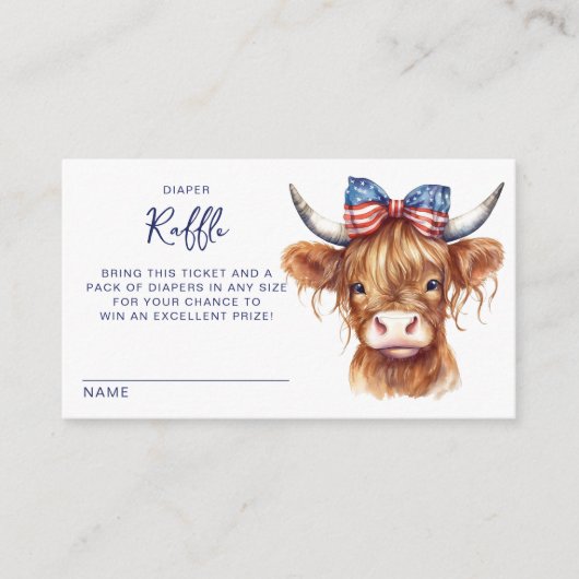 愛国的な高地の牛おむつラッフルベビーシャワー エンクロージャーカード (正面)