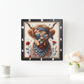 愛国的な高地の牛のハート壁 スクエア壁時計 (ホーム)