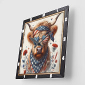 愛国的な高地の牛のハート壁 スクエア壁時計 (傾斜)