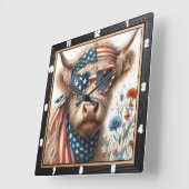 愛国的な高地の牛の米国国旗 スクエア壁時計 (傾斜)