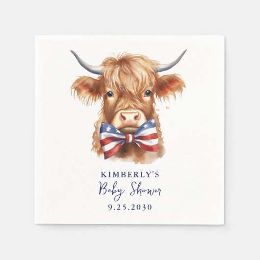 愛国的な高地の牛の農場の動物の赤ちゃんシャワー スタンダードカクテルナプキン (正面)