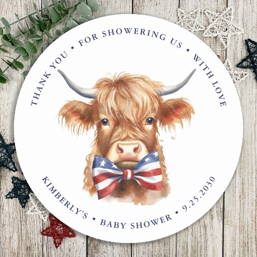 愛国的な高地の牛の農場の動物の赤ちゃんシャワー ラウンドシール