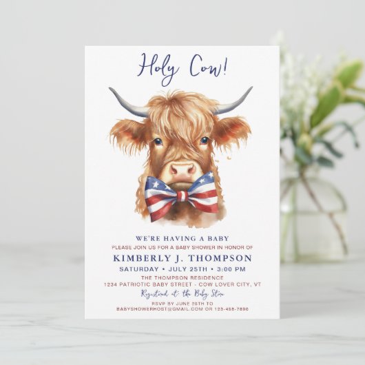 愛国的な高地の牛の農場の動物の赤ちゃんシャワー 招待状 (スタンド正面)