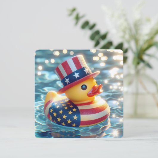 愛国的な黄色のゴムアヒルプールパーティー 招待状 (スタンド正面)