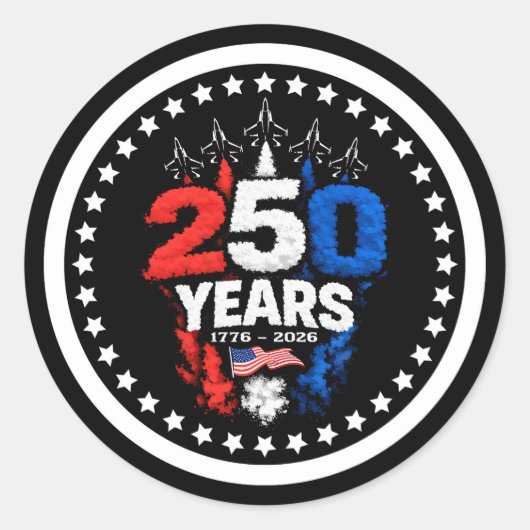 愛国的な250周年記念ジェットエンブレムデザイン ラウンドシール (正面)