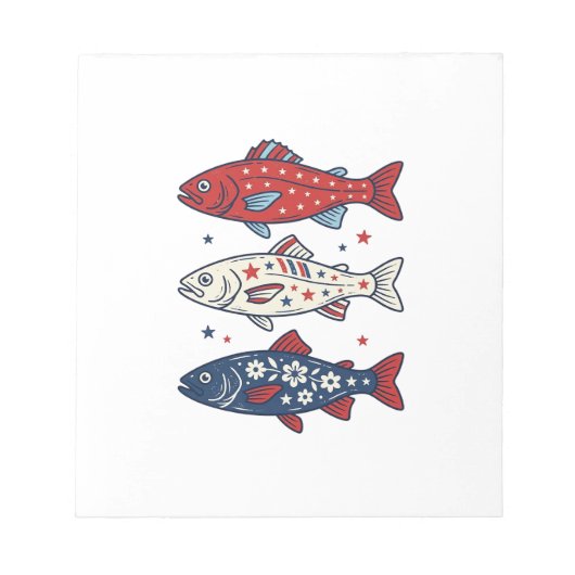 愛国的な3つの魚のビンテージの彫刻Tシャツデザイン ノートパッド (正面)