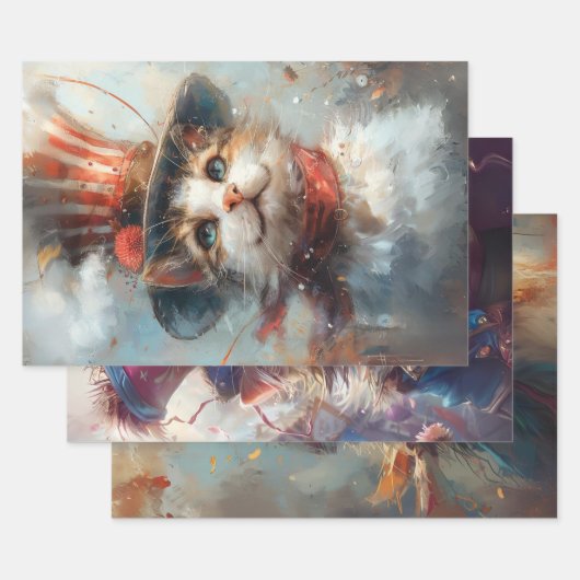 愛国的な4th 7月の猫の切り離し ラッピングペーパーシート (セット)