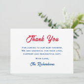 愛国的な4th 7月赤白とデューベイビーシャワー サンキューカード (スタンド正面)