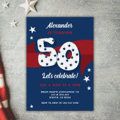 愛国的な50歳の誕生日パーティー赤白青スター 招待状