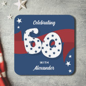 愛国的な60歳の誕生日パーティー赤白青スター スクエアペーパーコースター