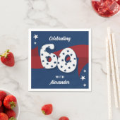 愛国的な60歳の誕生日パーティー赤白青スター スタンダードカクテルナプキン (インサイチュ)