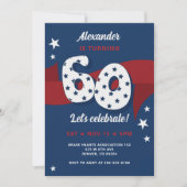 愛国的な60歳の誕生日パーティー赤白青スター 招待状 (正面)