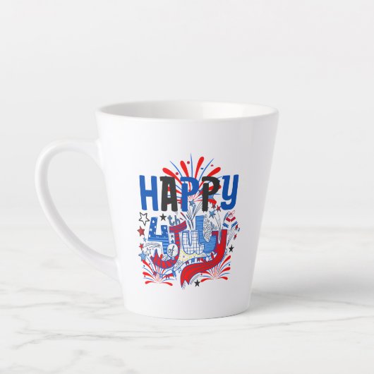 愛国的な7月4日のお祝いデザイン カフェラテマグ (左)