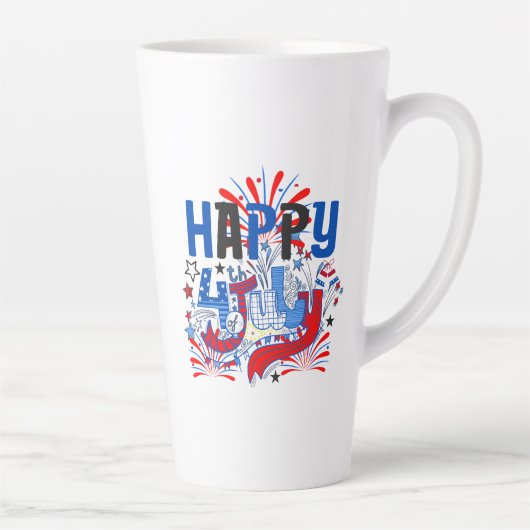 愛国的な7月4日のお祝いデザイン カフェラテマグ (右)
