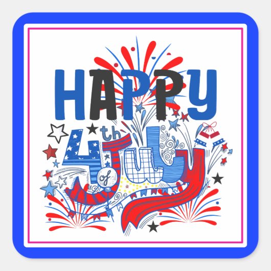 愛国的な7月4日のお祝いデザイン スクエアシール (正面)