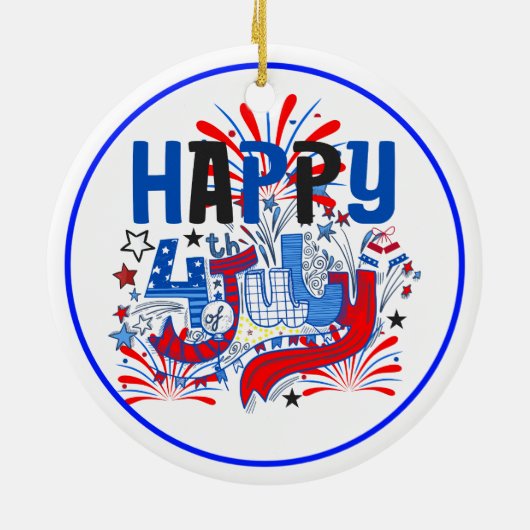 愛国的な7月4日のお祝いデザイン セラミックオーナメント (裏面)
