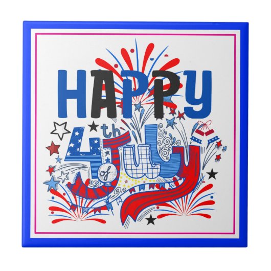 愛国的な7月4日のお祝いデザイン タイル (正面)