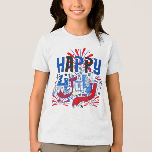 愛国的な7月4日のお祝いデザイン トライブレンドＴシャツ (正面)