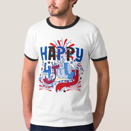 愛国的な7月4日のお祝いデザイン Tシャツ (正面)