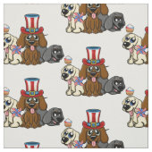 愛国的な7月4日の犬がかわいい花火 ファブリック (見本)