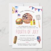 愛国的な7月4日の花火とバーベキュー・パーティーのご招待 招待状 (正面)