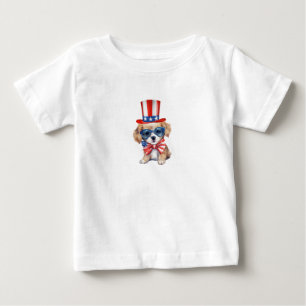 愛国的な7月4日犬の子犬 ベビーTシャツ