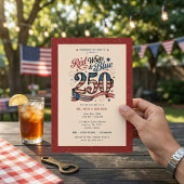 愛国的な7月4日赤白青BBQパーティー 招待状