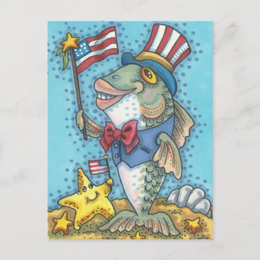 愛国的な7月4日、アンクルサムフィッシュポストカード ポストカード (正面)