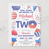 愛国的な7月4日 男の子 2歳の誕生日招待状 招待状 (正面)