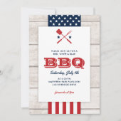 愛国的な7月4日BBQの木製デザイン 招待状 (正面)