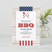 愛国的な7月4日BBQの木製デザイン 招待状 (スタンド正面)