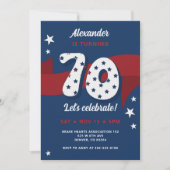 愛国的な70歳の誕生日パーティー赤白青スター 招待状 (正面)