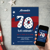 愛国的な70歳の誕生日パーティー赤白青スター 招待状