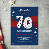 愛国的な70歳の誕生日パーティー赤白青スター 招待状