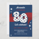 愛国的な80歳の誕生日パーティー赤白青スター 招待状 (正面)